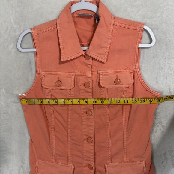 Y2K Chico's Platinum Denim Vest Size 4 Tag 0 Stretch Orange Tropical Preppy Boho - Picture 10 of 13